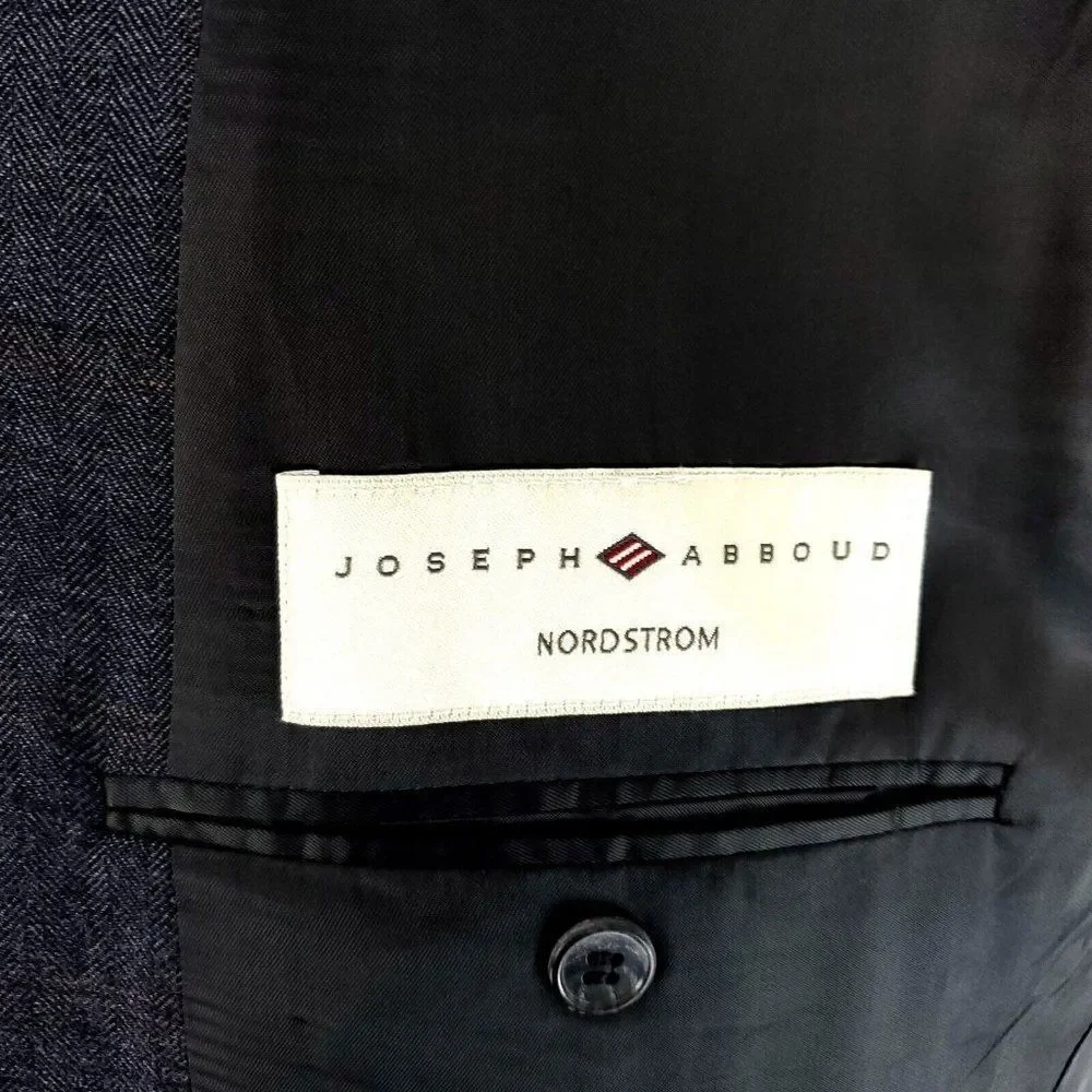 Joseph Abboud Nordstrom Wool 3 Button Sport Coat 42R Gray Blue Herringbone W/ Or